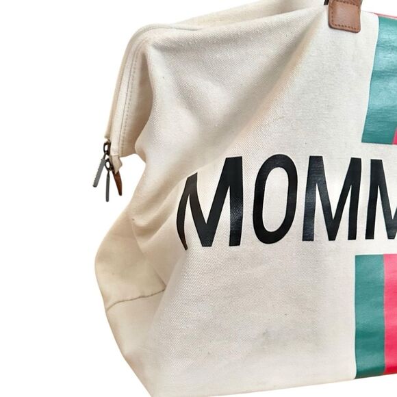 Childhome Extra Large Canvas Mommy Bag Tote Red Green Stripes - Picture 5 of 11